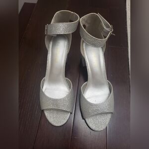 DREAM PAIRS Women's Chunk Low Heel Open Toe Sparkle Silver Size 10